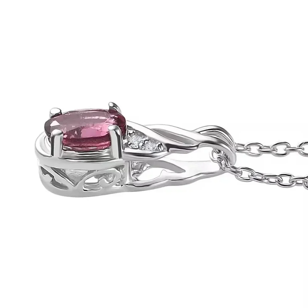 Ofiki Rubellite Diamond Ring (Size 9.0), Pendant Necklace (20 Inches) in 925